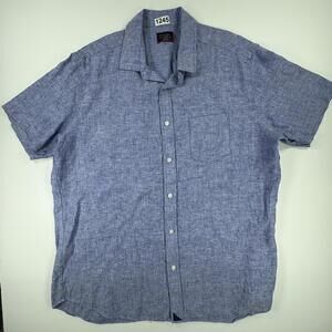 UNTUCKit Shirt Mens XL Blue 100% Linen Short Sleeve Slim Fit Button Up Casual